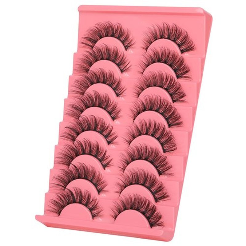 JIMIRE Natural Lashes Fluffy False Eyelashes Natural Look Wispy Faux Mink Lashes Short Cat Eye 15MM False Lashes 8 Pairs Pack