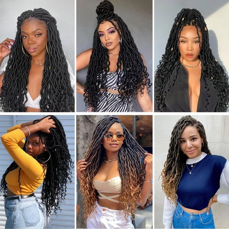 Ombre Crochet Hair Faux Locs 18 Inch 6 Packs Goddess Locs Crochet Hair for Black Women Pre Looped Crochet Locs with Curly ends(18 Inch,6 Packs,1B/Sapphire/Blue)