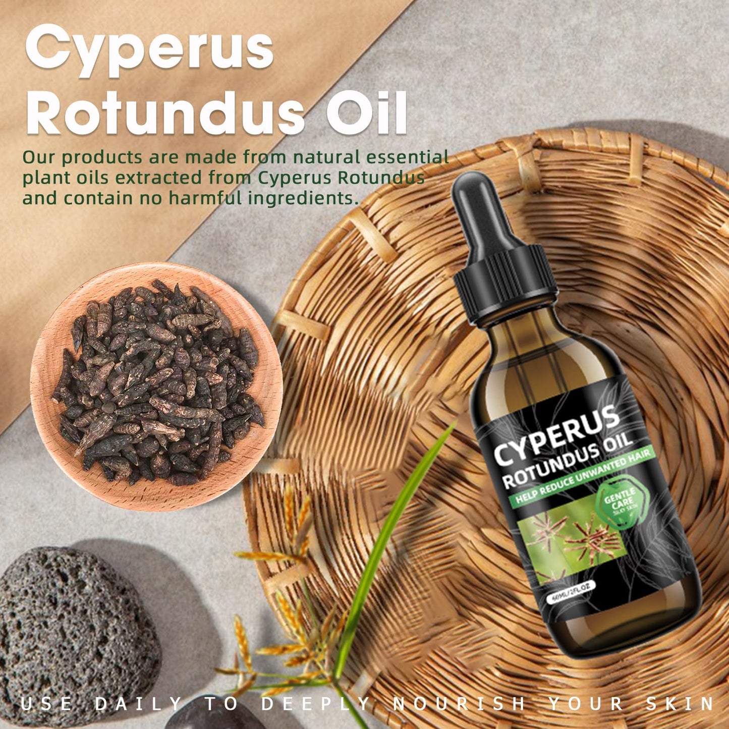SKSOYT 2 Pcs Cyperus Rotundus Oil for Hair Removal, Natural Cyperus Rotundus Oils to Reduce Unwanted Hair Growth, Soothing & Moisturizing, Shrinks Pores, Smooth Skin Care