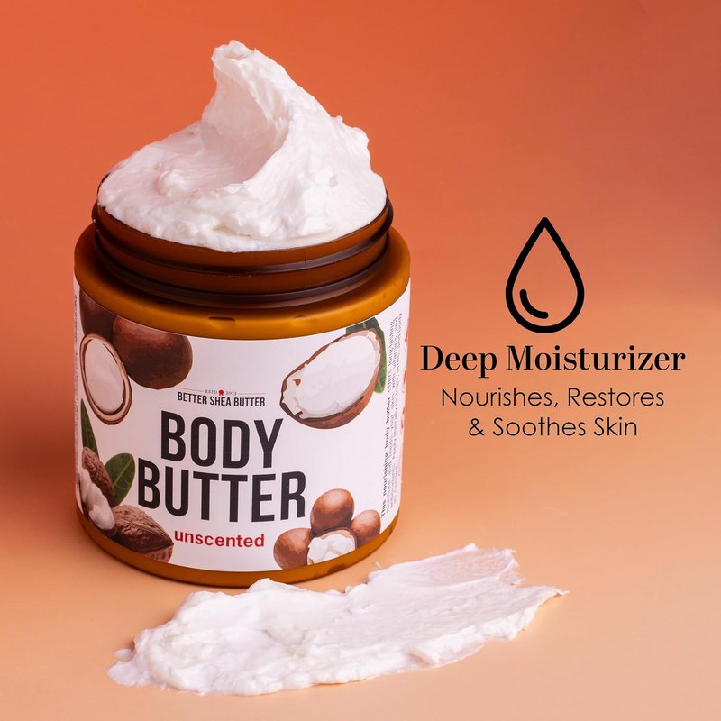 Unscented Body Butter for Dry Skin - Deep Moisturizer with Raw Shea Butter & Jojoba Oil | 8 oz