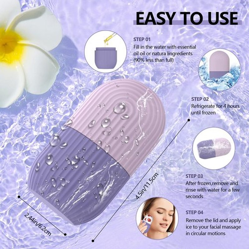 Ice Roller for Face and Eye, Silicone Ice Facial Roller Ice Holder, Face Ice Mold Skin Care, Face Icers Reusable Ice Cube Roller for Shrink Pores Anti Wrinkle Reduce Puffiness, Purple