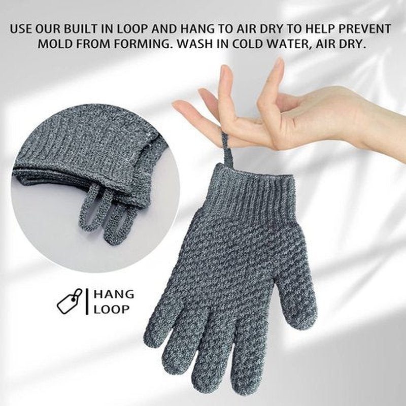 Evridwear Exfoliating Dual Texture Bath Gloves for Shower, Spa, Massage and Body Scrubs, Dead Skin Cell Remover, Gloves with Hanging Loop (1 Pair Gray Heavy Glove)