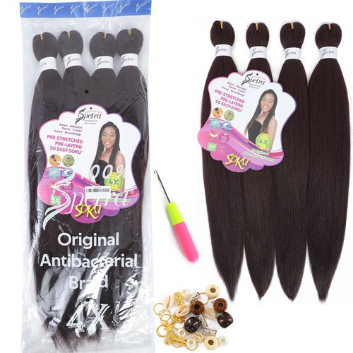 [MULTI PACKS] Spetra Pre Stretched Braiding Hair Extensions 24 Inch - 8 Bundles Jumbo Knotless Box Braids Professional Synthetic Crochet Braid Natural EZ Braid Yaki Dark Wine Hair Bundles