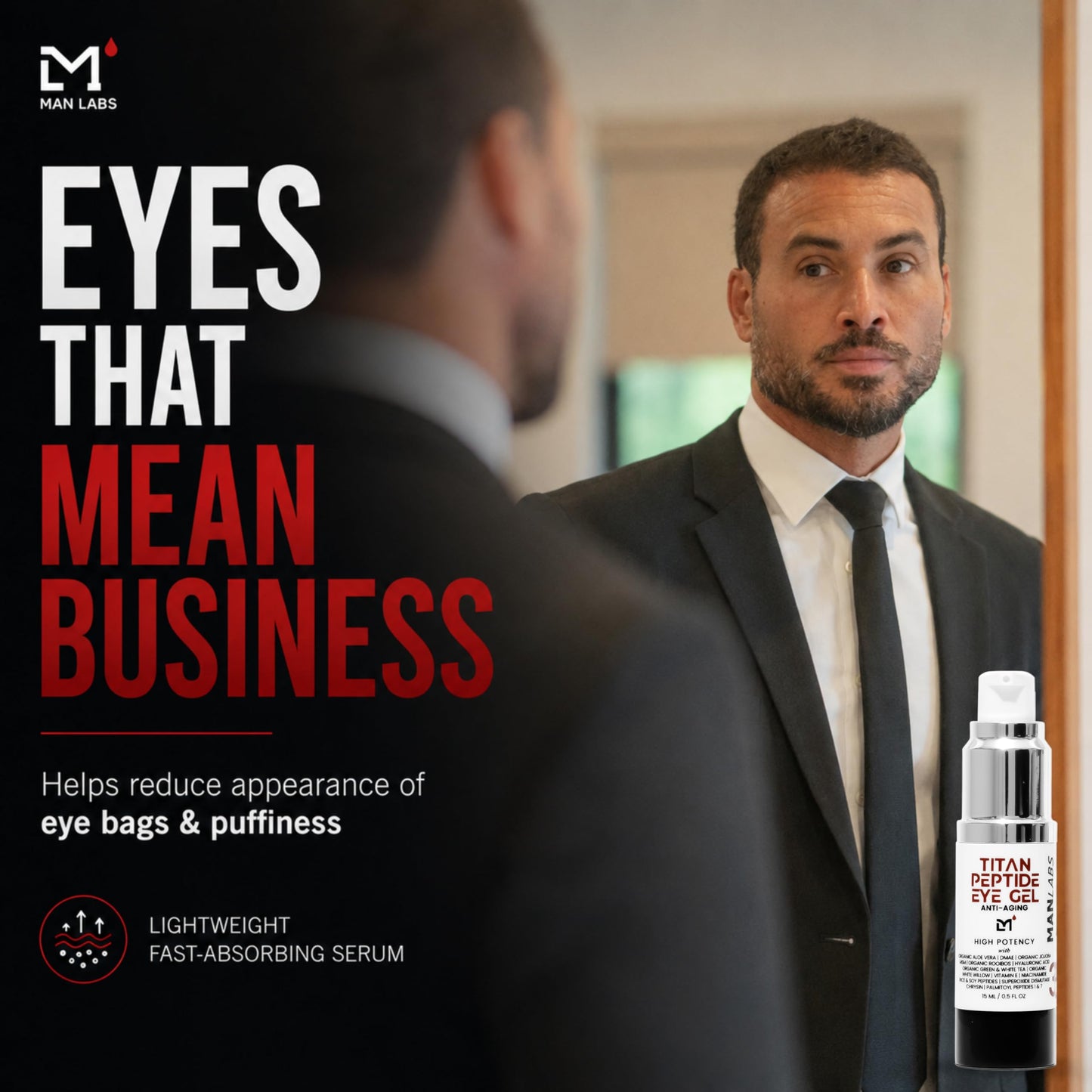 Man Labs Titan Peptide Cooling Eye Serum, Mens Anti Aging Bags, Dark Circle
