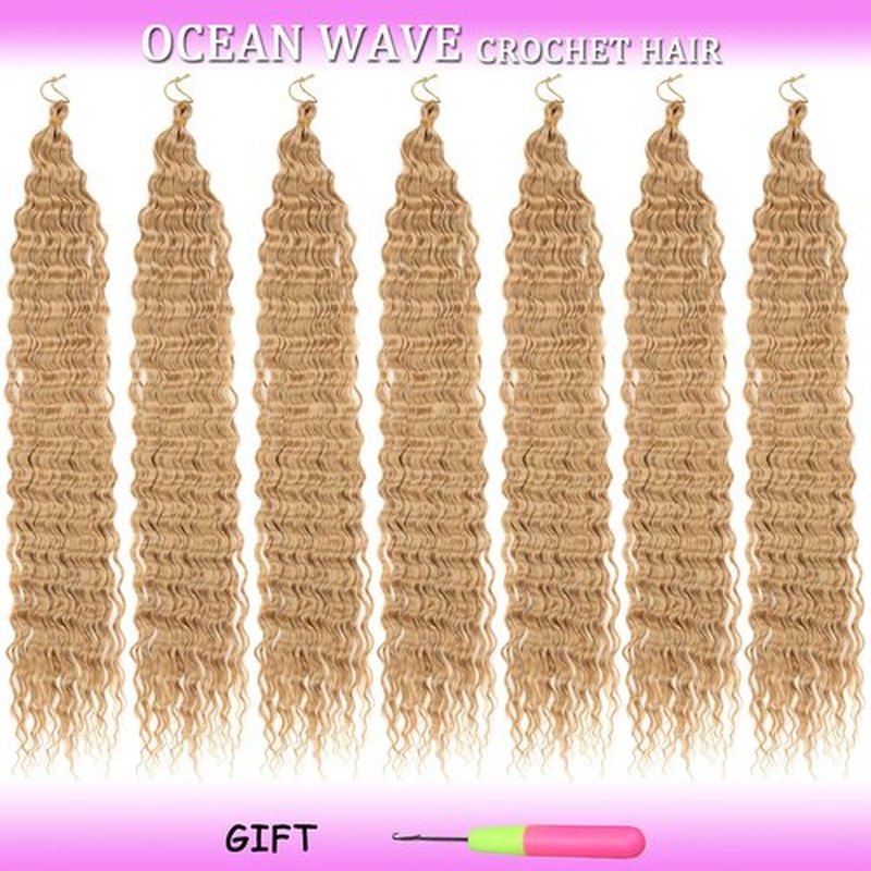 ZRQ 30 Inch Ocean Wave Crochet Hair 7Packs Light Brown Long Deep Wave Crochet Hair For Beach Curl Braiding Hair, Curly Wavy Deep Twist Wave Braiding Hair Extensions For Women #27