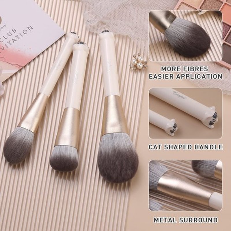 Makeup Brushes Set 10 Pcs Premium Synthetic Foundation Powder Blush Eyeshadow Concealer Makeup Brushes with Cute Cat Designed Handle Professional Makeup Brushes Kit