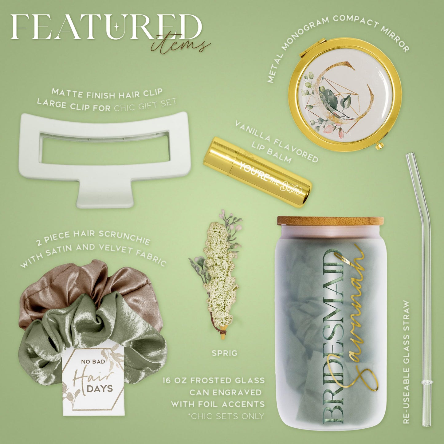 Personalized Will You be My Bridesmaid Gift Box - Will You Be My Maid of Honor Proposal Box, Matron of Honor Proposal or Custom Jr Bridesmaid Gift Set | Sage Green, Engraved Tumbler with Name (BE1)