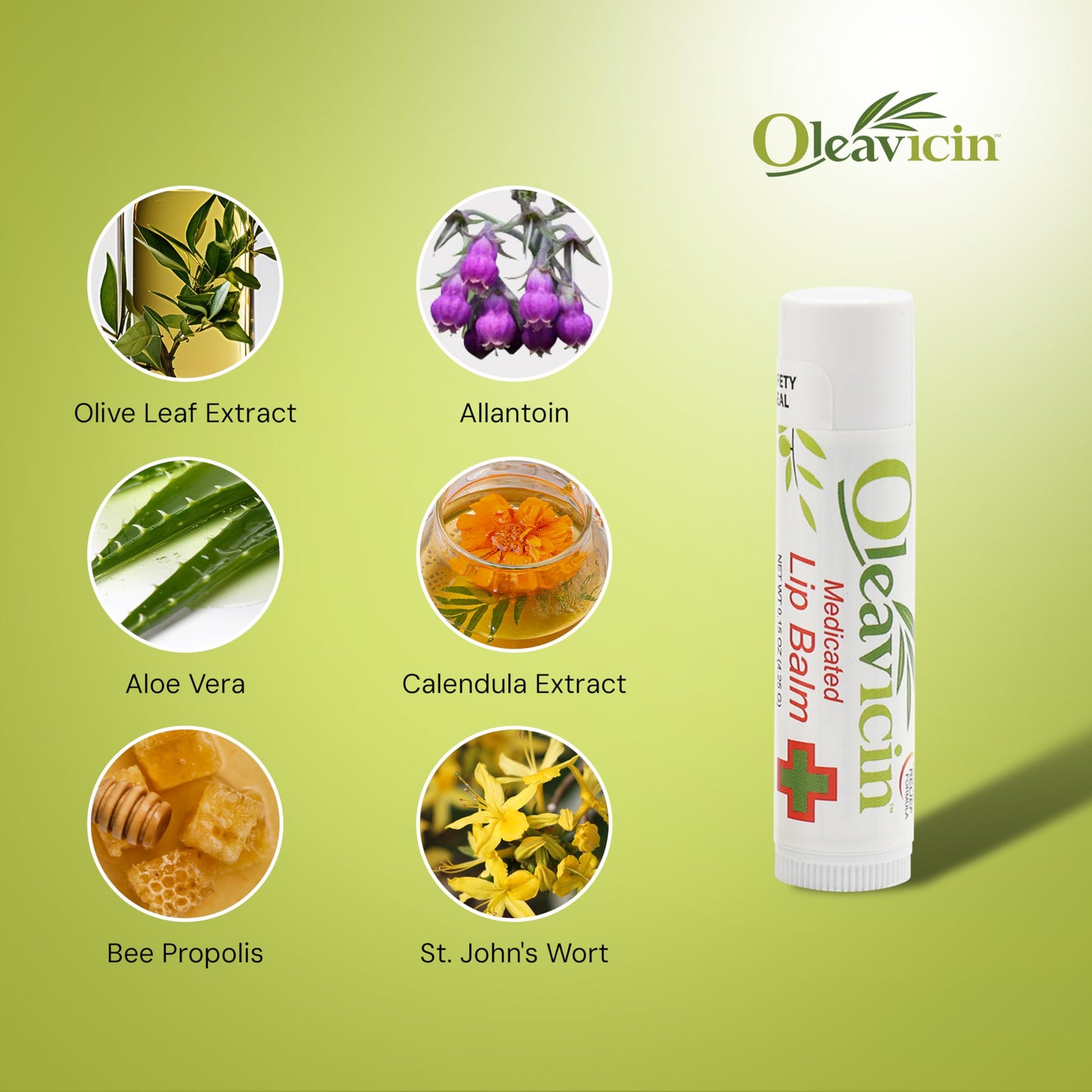 Oleavicin Natural Lip Balm with Organic Olive Leaf Extract - Dry, Chapped Lip Relief & Repair - Patented Moisturizing Formula - Soothing & Hydrating Lip Care for Cracked Lips