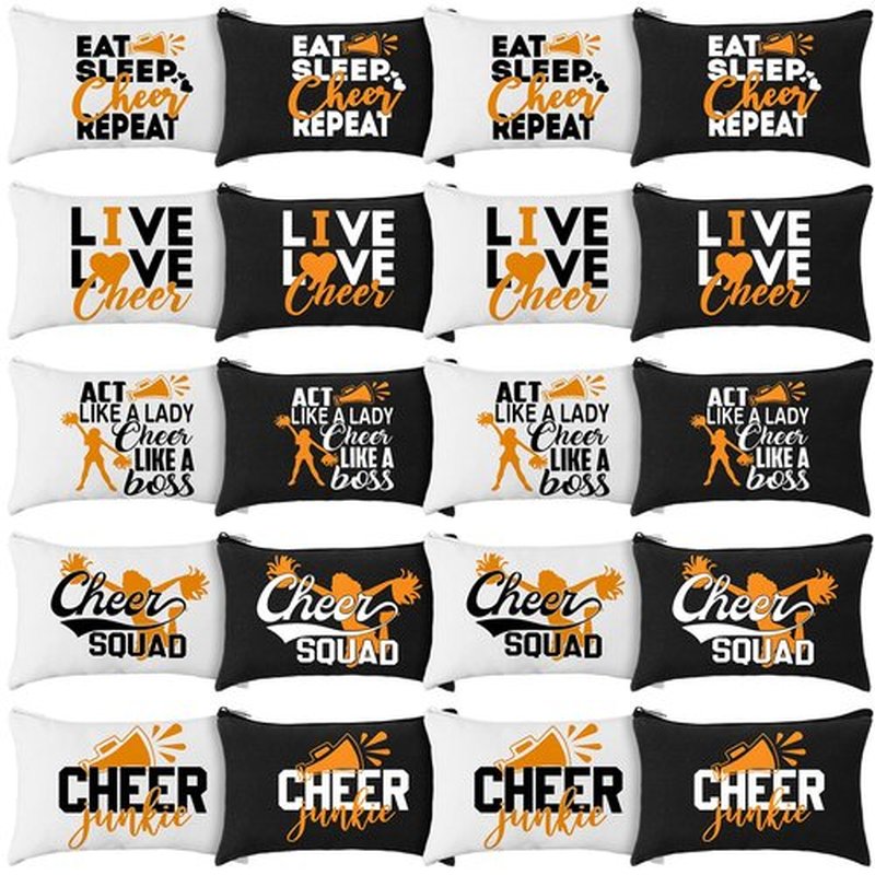 Pinkunn 20 Pcs Cheer Makeup Bags Bulk Cheerleader Gifts for Women Canvas Cheer Cosmetic Pouch Toiletry Zipper Makeup Case Cheerleading Portable Travel Pouch Cheer Team Accessories(Orange)