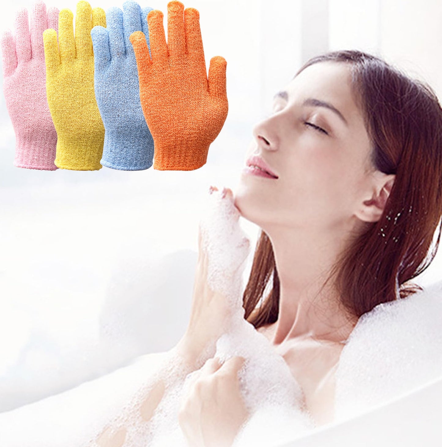 Shower Gloves,Double Sided Exfoliating Bath Gloves,Shower Body Scrub Gloves for Women & Men Deep Clean Skin Spa Massage Beauty Skin Shower Scrubber Bathing Accessories,#P207 (2pairs Color 06)