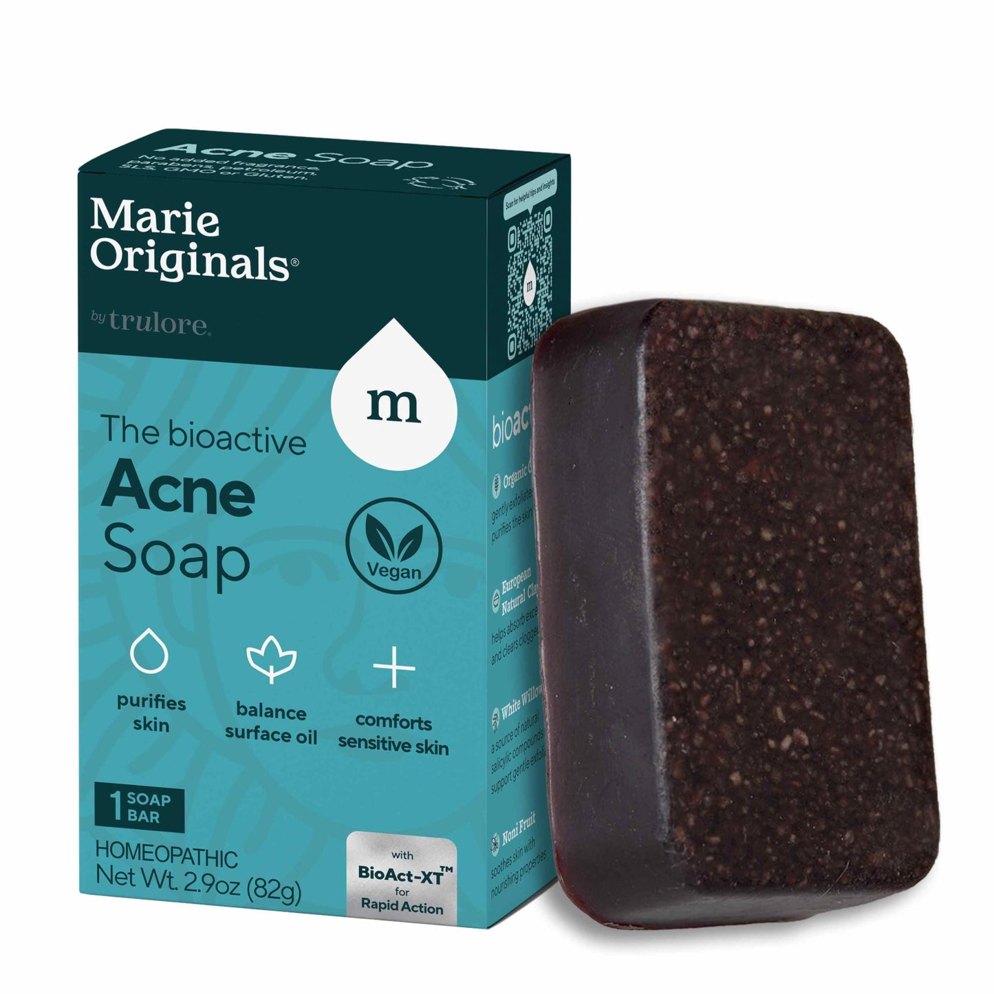 Marie's Original Acne Bar Soap Cleanser for Face and Body | Acne Treatment with Bentonite Clay, Organic Oat Bran, Noni Fruit Powder, White Willow | Natural Body Wash for Pimples and Scars (1 Pack)