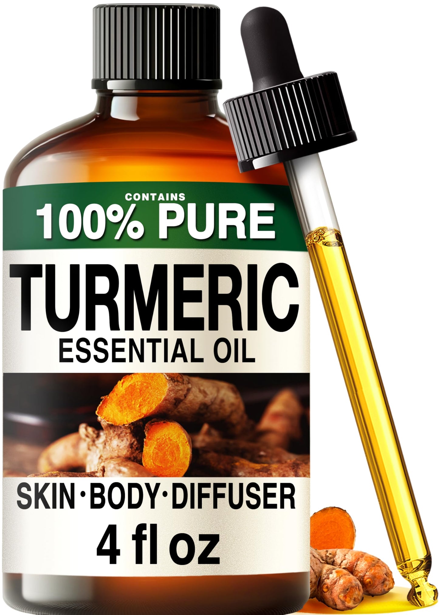 100% Pure Turmeric Oil - 4 Fl Oz Turmeric Essential Oil for Hair, Skin, Diffuser, Aromatherapy & DIY Soap Making Scent