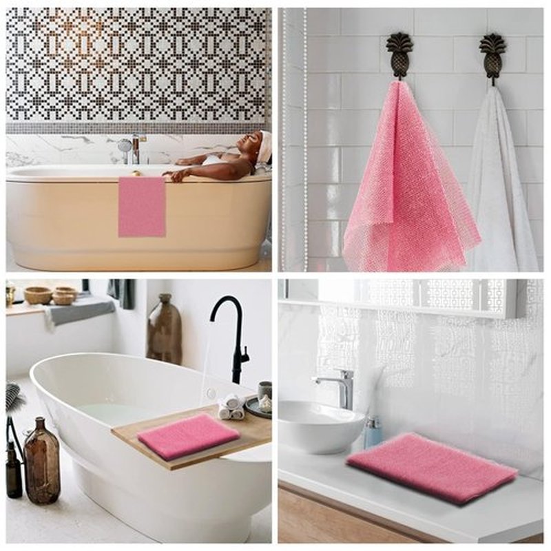 African Net Sponge African Net Long Net Bath Sponge Exfoliating Shower Body Scrubber Back Scrubber Skin Smoother,Great for Daily Use (Pink)
