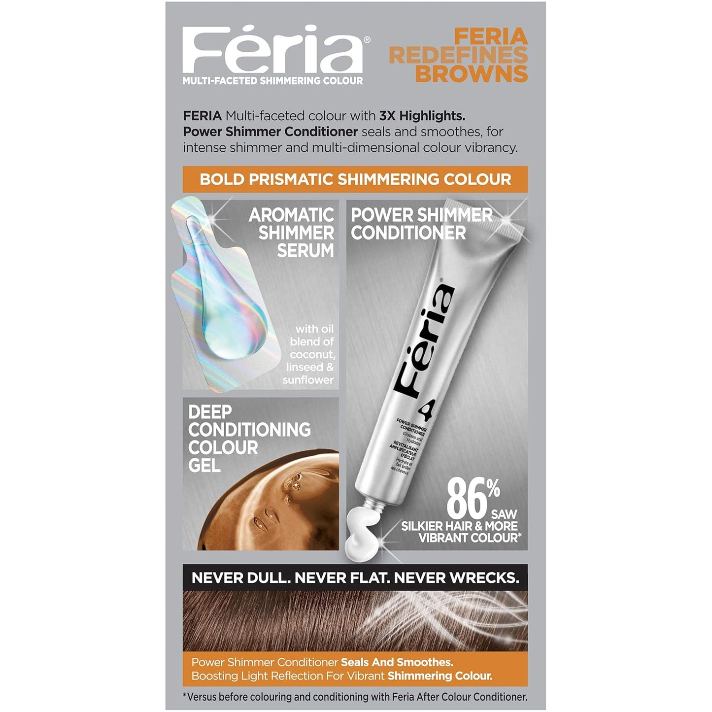 L'Oreal Paris Feria Multi-Faceted Shimmering Permanent Hair Color, T53 Moonlit Tortoise (Cool Medium Brown), Pack of 1, Hair Dye