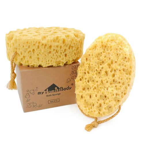 myHomeBody Bath Sponge, Foam Loofah Sponge, Body Sponge for Shower – Large Size, Lots of Lather, Oval, 2 Pack