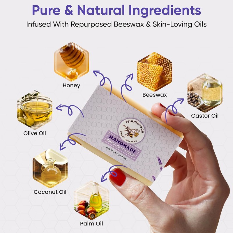 Handmade Lavender Soap Bar – Natural Organic Cold-Process Soap with Olive Oil & Beeswax | 3 Pack, Moisturizing for All Skin Types