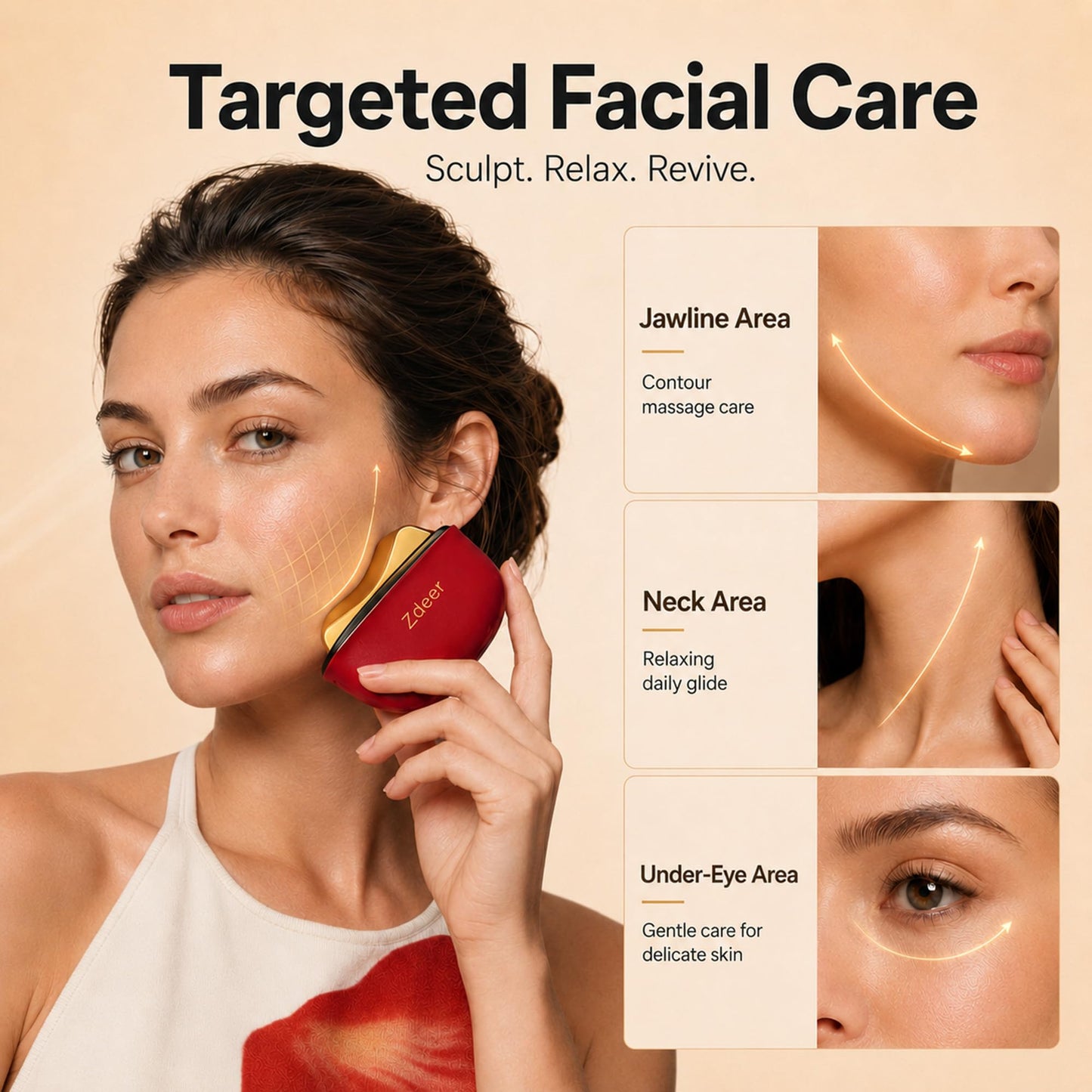 ZDEER GS5 Brass Heated Electric Gua Sha Facial Sculpting Tool with Vibration, Women's Facial Massager, LED Red Light Therapy for Neck & Face, Skin Firming Device, Premium Birthday Gift for Women, Red