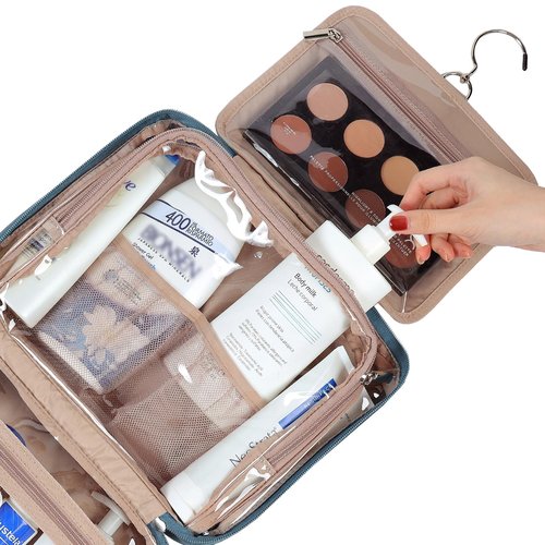 NISHEL Travel Toiletry Bag for Women Large Capacity, Travel Essentials Organizer, Hanging Makeup Case for Accessories, Cosmetics, Toiletries, Lake-Blue