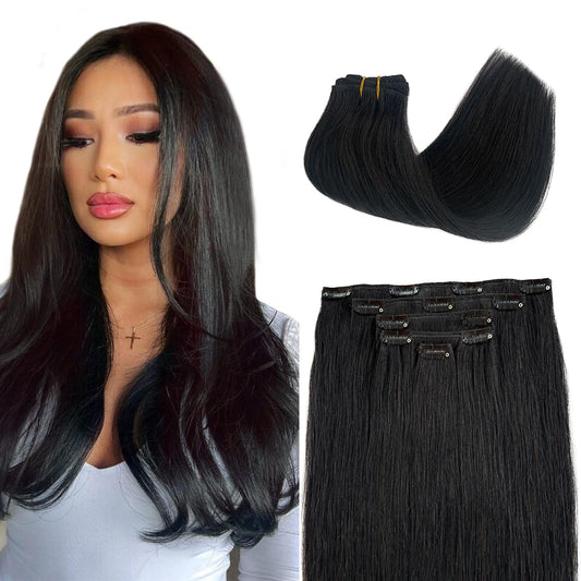 Clip in Hair Extensions Black Real Hair Extensions Clip in Remy Human Hair 5pcs 70g Thick Straight Natural Black Clip ins Human Hair Extensions for Black Women 15 Inch Can be Styled