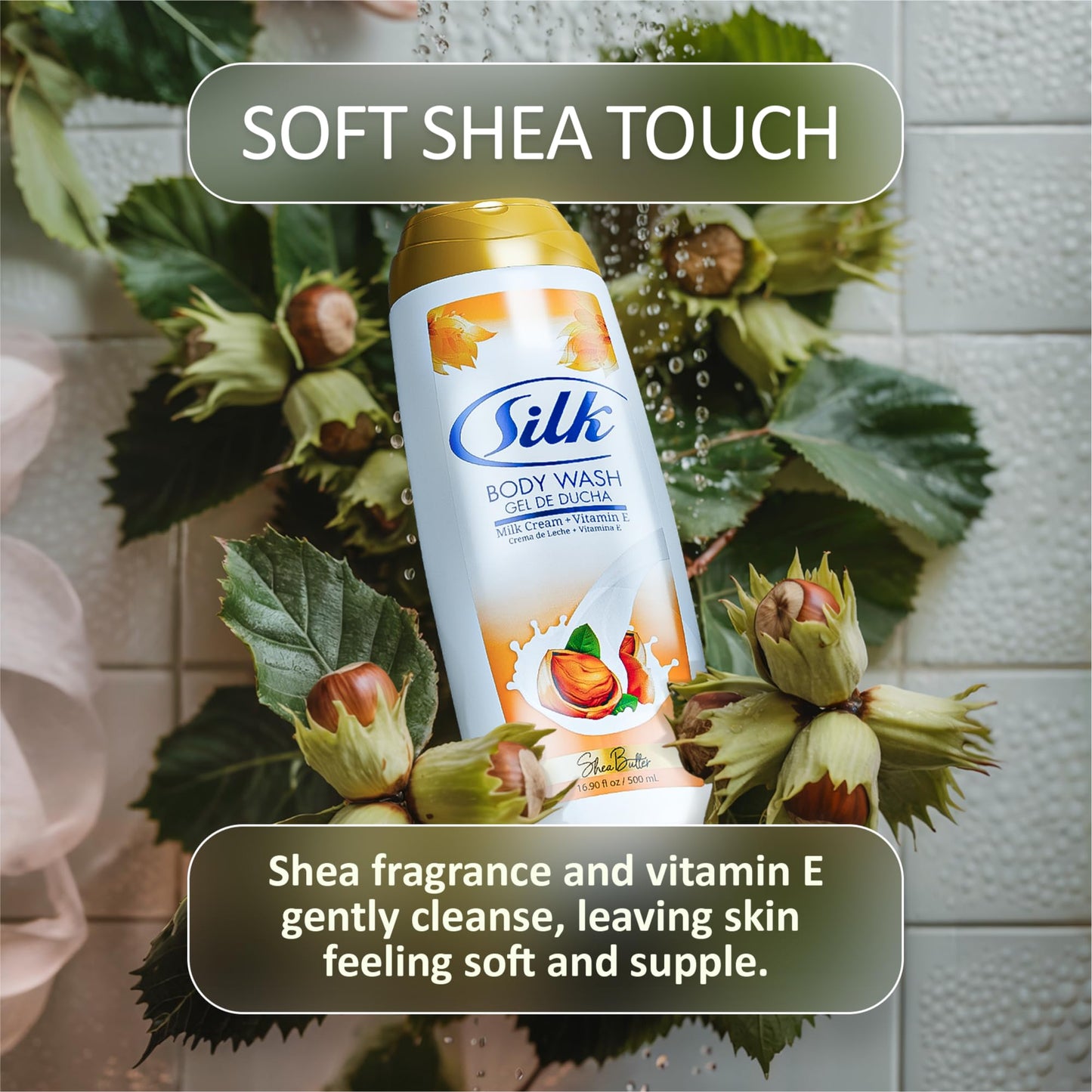 SILK Moisturizing Body Wash for Woman & Man - Daily Hydrating Shower Gel and Foaming Cleanser with Vitamin E and Glycerin, Rich Lather for Dry Skin Care, Shea Butter Scent, 16.9 Fl Oz