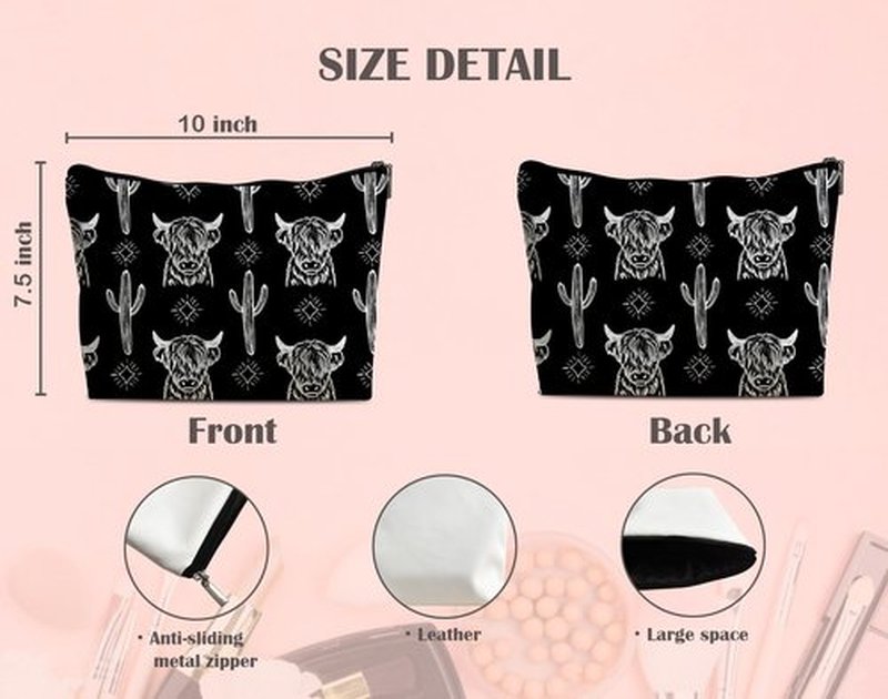 Lacosu Western Makeup Bag,Western Gifts For Women,Cow Makeup Bag,Cowgirl Stuff,Western Stuff For Women,Western Gifts,Cowgirl Gifts(Leather COW K)