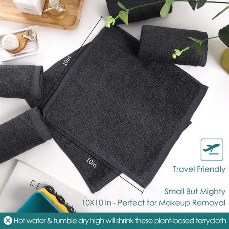 Wash Cloths 12 Pack, Super Soft and Skin Friendly Face Towel for Sensitive Skin, 10x10 inch Small Face Washcloths, Easy to Rinse Dark Grey Face Cloths, Reusable Stain Resistant Makeup Remover Cloths