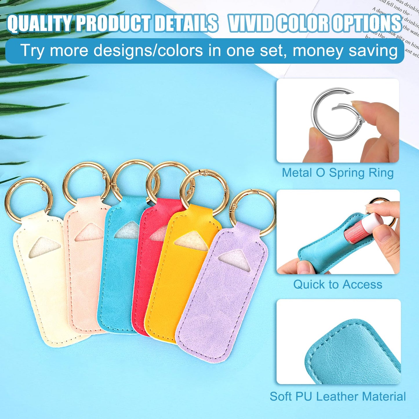 WK IEASON Lip Balm Holder Keychain Clip On PU Leather Lipstick Sleeve Pouch Lip Gloss Holder Lip Balm Sleeve Holder Keychain 3PCS（Matte Black）