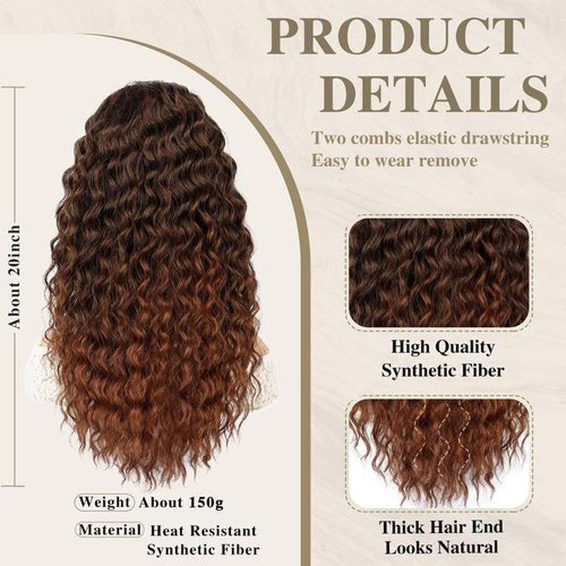 AISI BEAUTY Curly Ponytail Extension,Drawstring Ponytail Extension for Black Women Synthetic Curly Wavy 20 Inch Fake Clip in Ponytail Hair Extensions for Daily Use（T30
