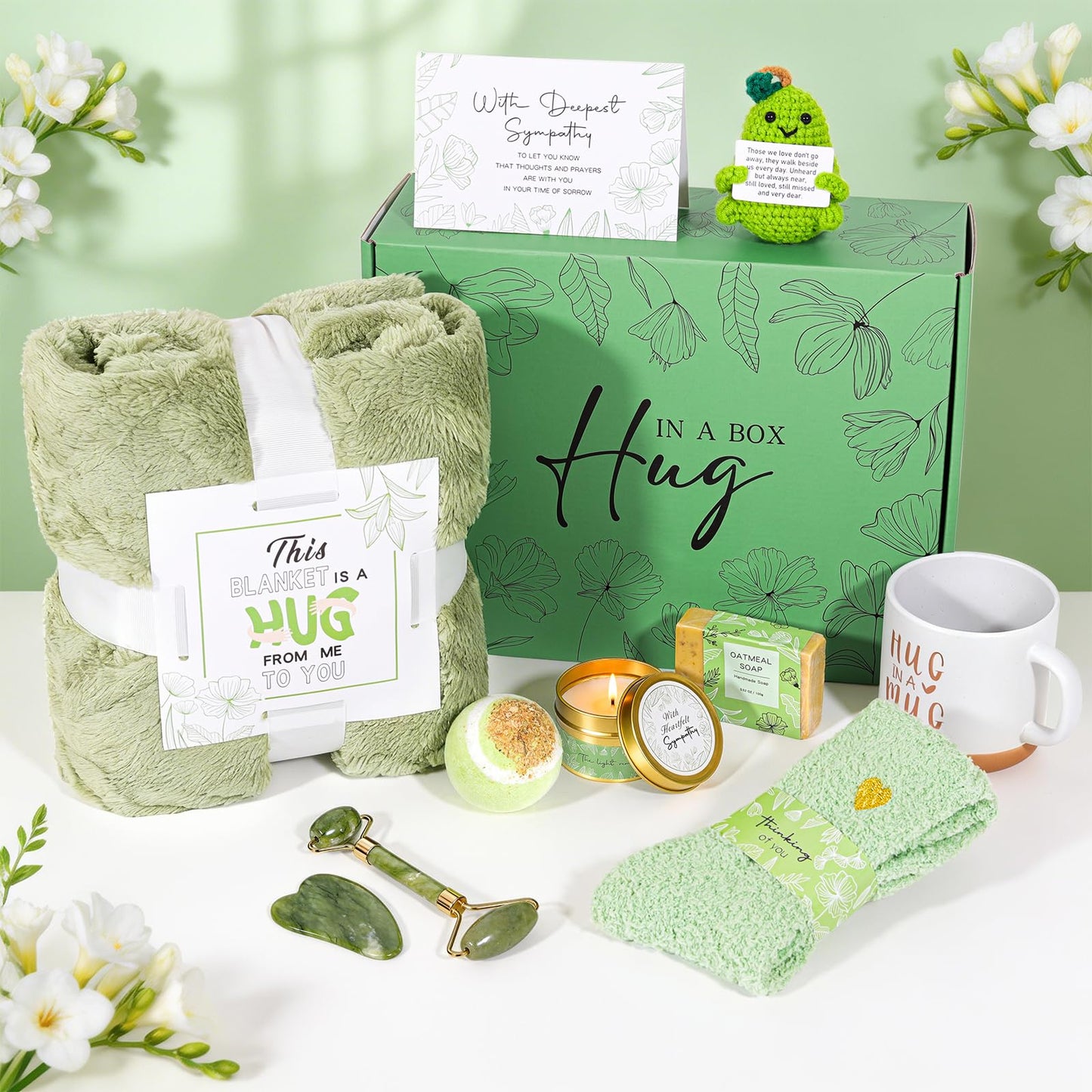 Sympathy Gift Baskets for Loss of Loved One, Bereavement Care Package for Women, Condolence Gift for Mom, Dad, Husband – Grief Support, Miscarriage Gifts for Mother, Sorry for Your Loss (Green)