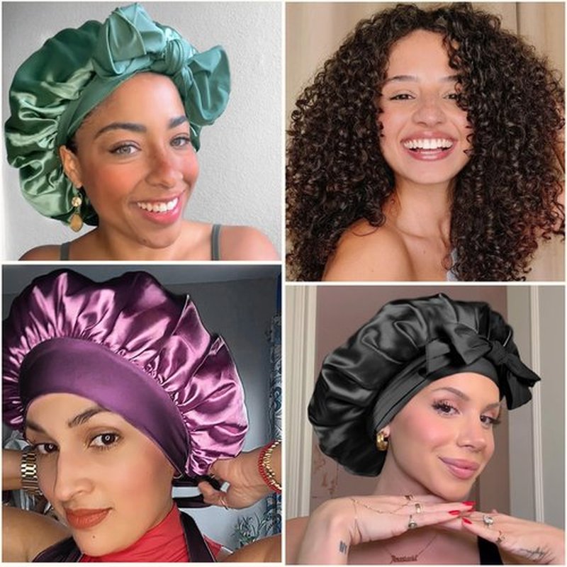 YANIBEST Satin Bonnet Silk Bonnet for Sleeping Double Layer Ajustable Satin bonnet for Women Men for Curly Natural Hair with Tie Band