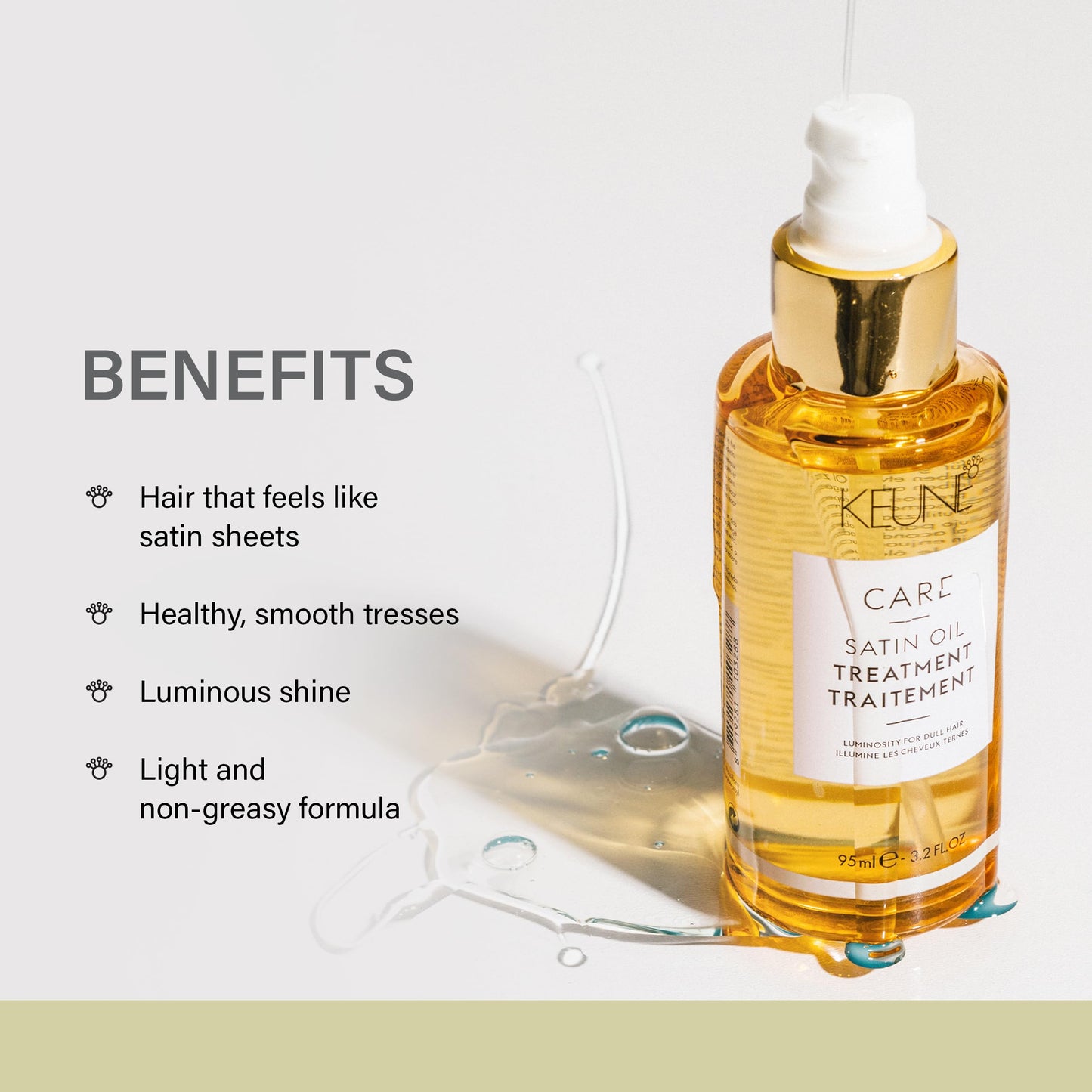 KEUNE Care Satin Oil Treatment, Lightweight Moisturizing Oil for All Hair Types, 3.2 Fl Oz