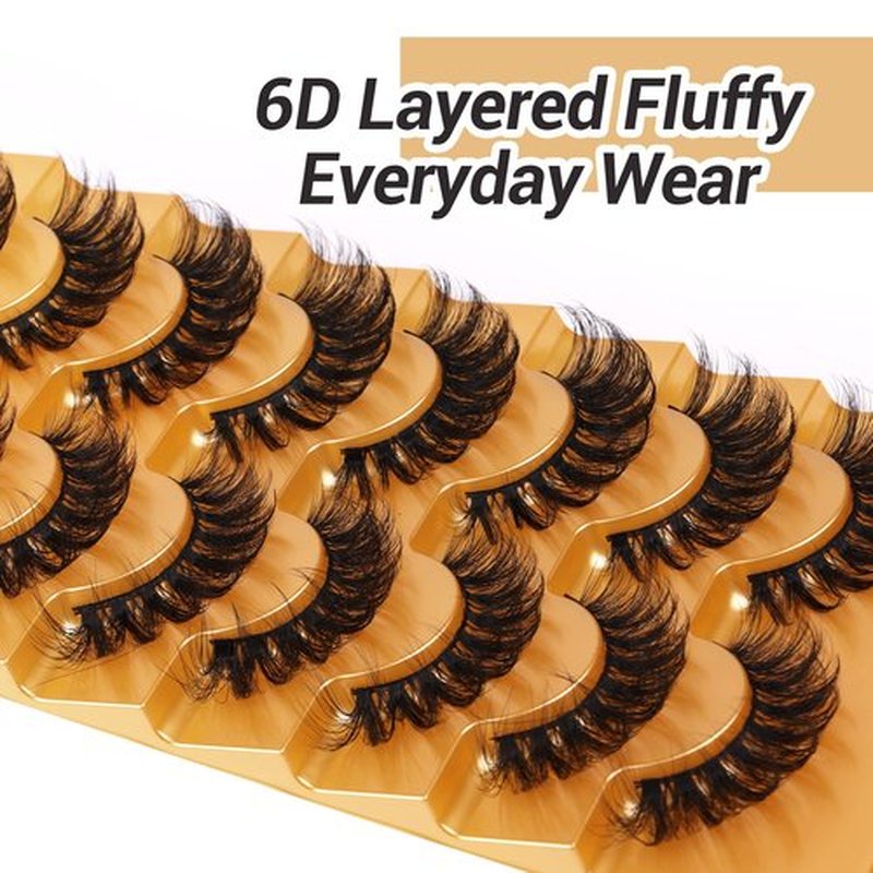 Focipeysa False Eyelashes Fluffy Mink Lashes Natural D Curl Lash Strips Look Like Extensions 17mm Wispy Crossed Cat Eye Lashes 8 Pairs Pack