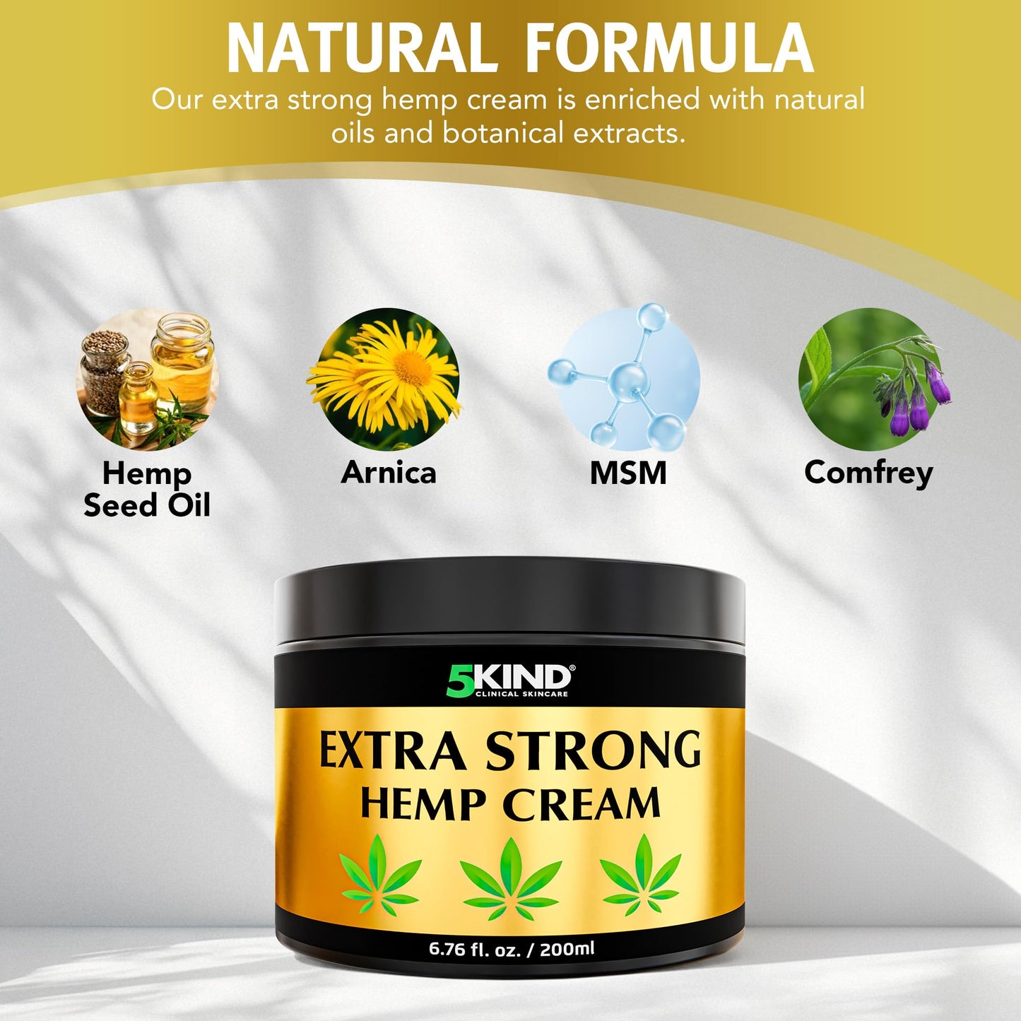 5kind Extra Strong Hemp Cream 6.76 fl oz - Maximum Strength - Natural Topical Cream - Muscle Rub for Lower Back, Joints, Neck, Knees, Shoulders