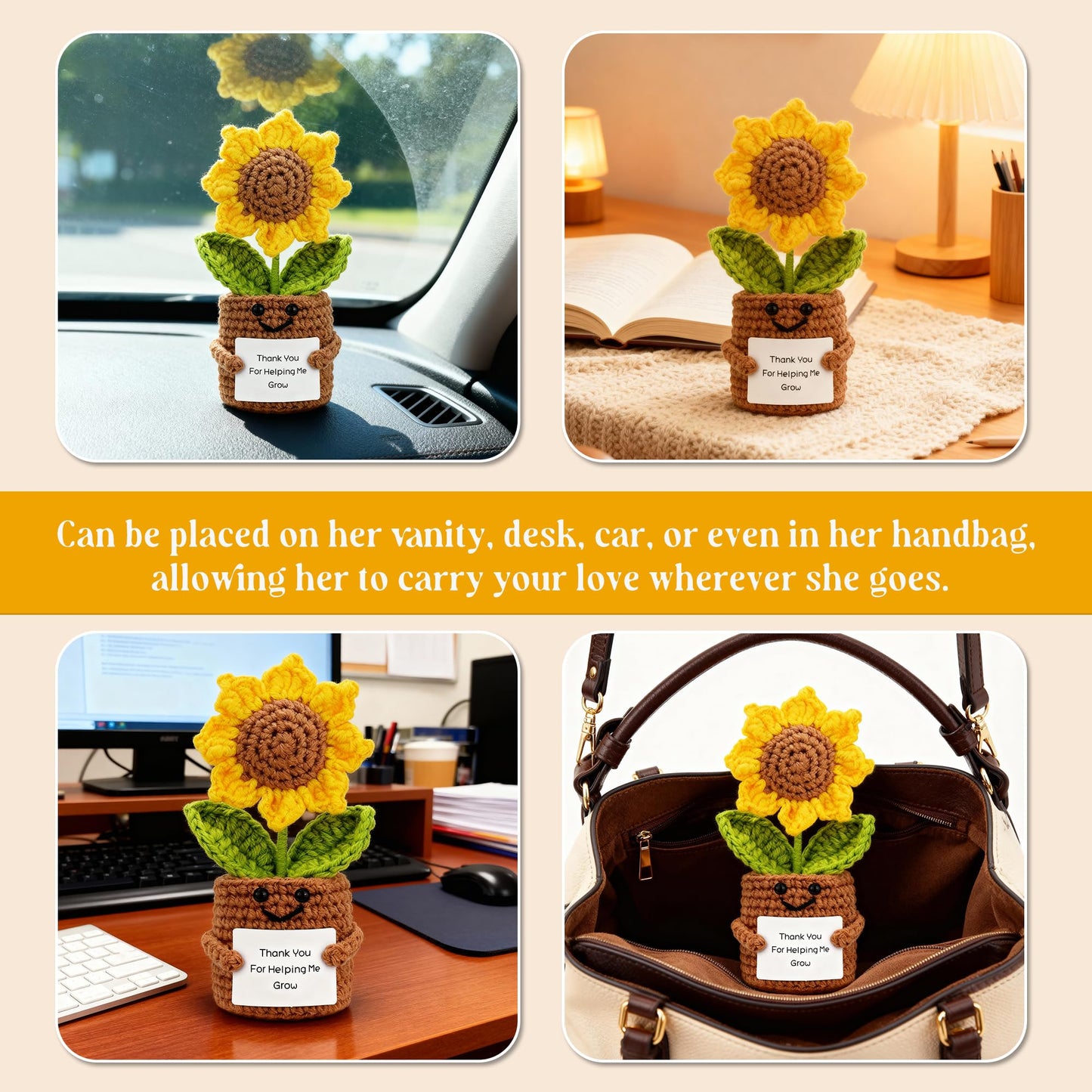Mom Gifts, Birthday Gifts for Mom from Daughter Son,Sunshine Gift Set w/Handmade Crochet Sunflower & Insulated Tumbler,Cool Women Gifts Ideas for Mothers Day,Presents for Mom,Mommy,Mother in Law