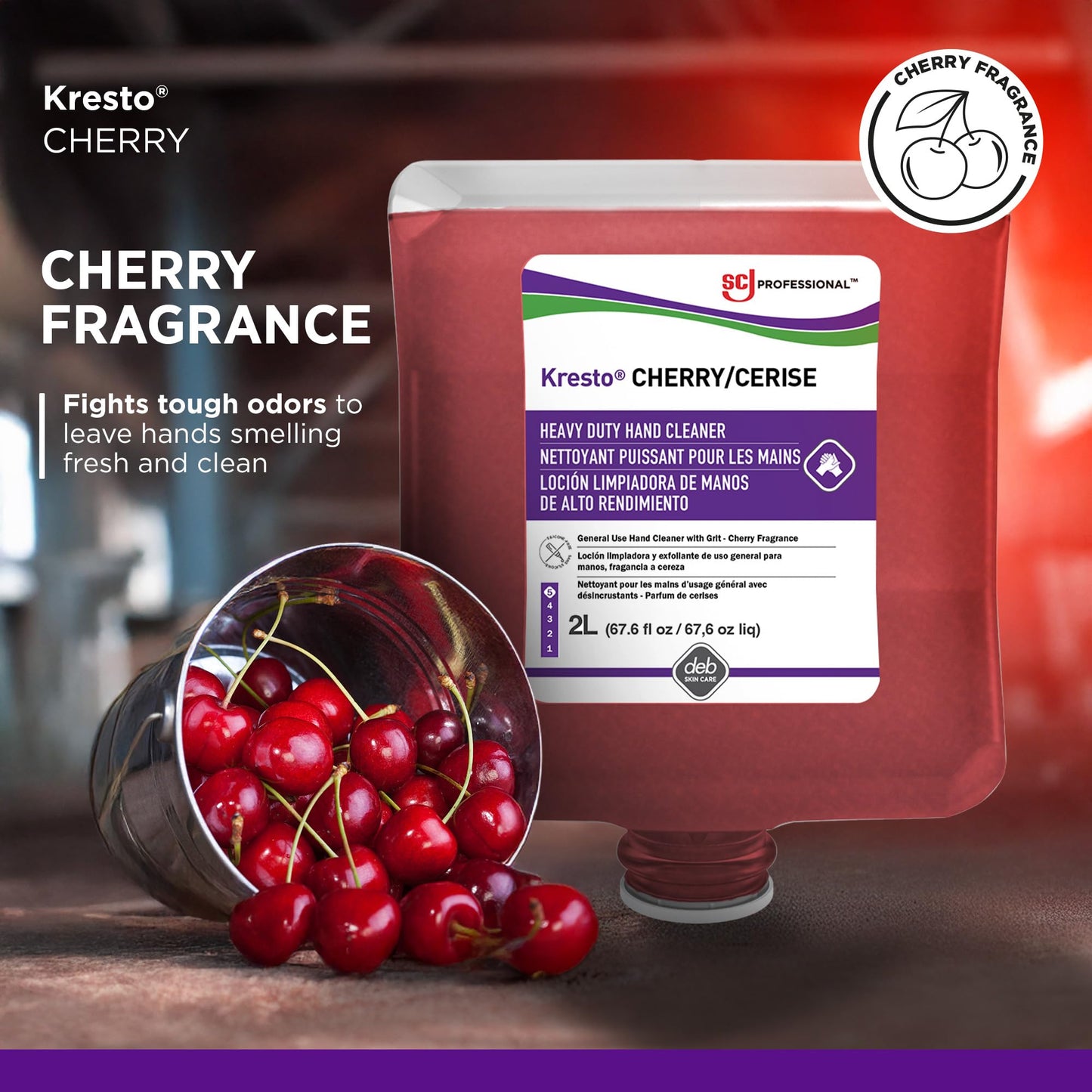 SC Johnson Professional Kresto Cherry Industrial Hand Scrub 2 liter, 67.628 Fl Ounce (Pack of 4)