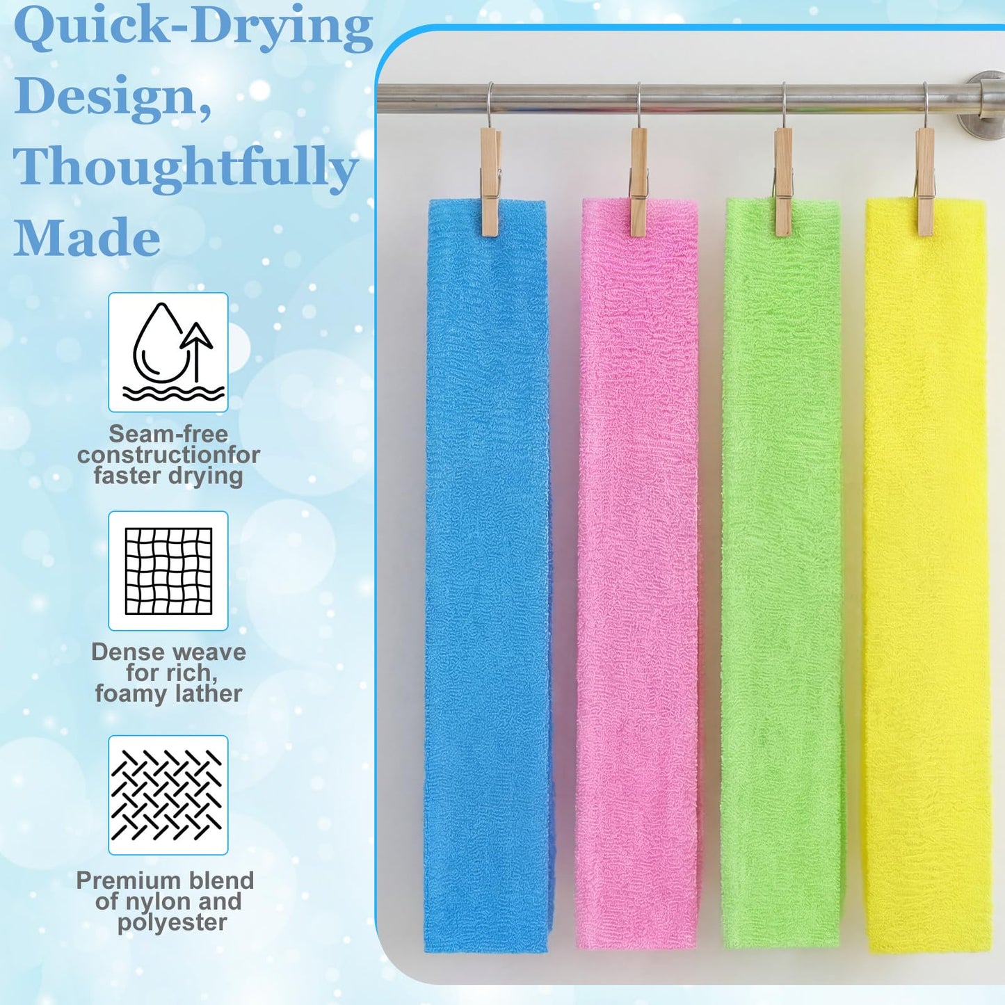 Tegeme 18 Pcs Exfoliating Washcloth Towel Japanese Nylon Bath Towel Colorful Body Scrubber Exfoliator Sponge Loofah Washcloth for Skin Shower Bath(Vibrant Colors,35.4 Inch)
