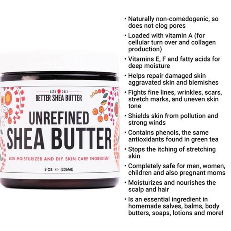 Raw Shea Butter - 100% Pure African Unrefined Shea Butter for Hair - Skin Moisturizer for Face, Body and for Soap Making Base and DIY Whipped Lotion, Oil and Lip Balm - 8 oz Jar
