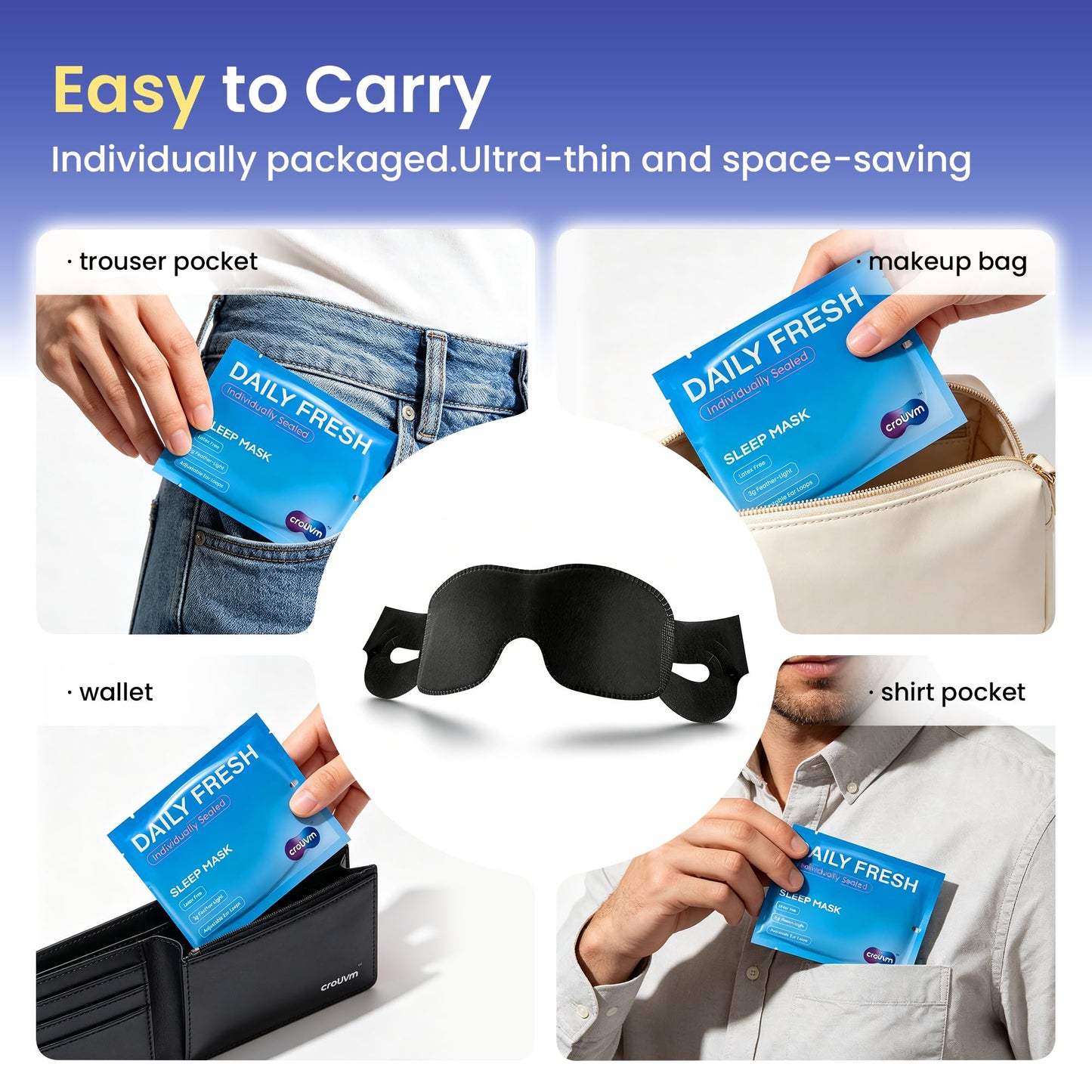 CROUVM 100 Packs Disposable Sleep Masks Bulk, Blackout Blindfolds for Men Women, Soft Eyemasks Adjustable for Sleeping Travel Yoga, Light Blocking Night Eye Mask for Party Games Team Building