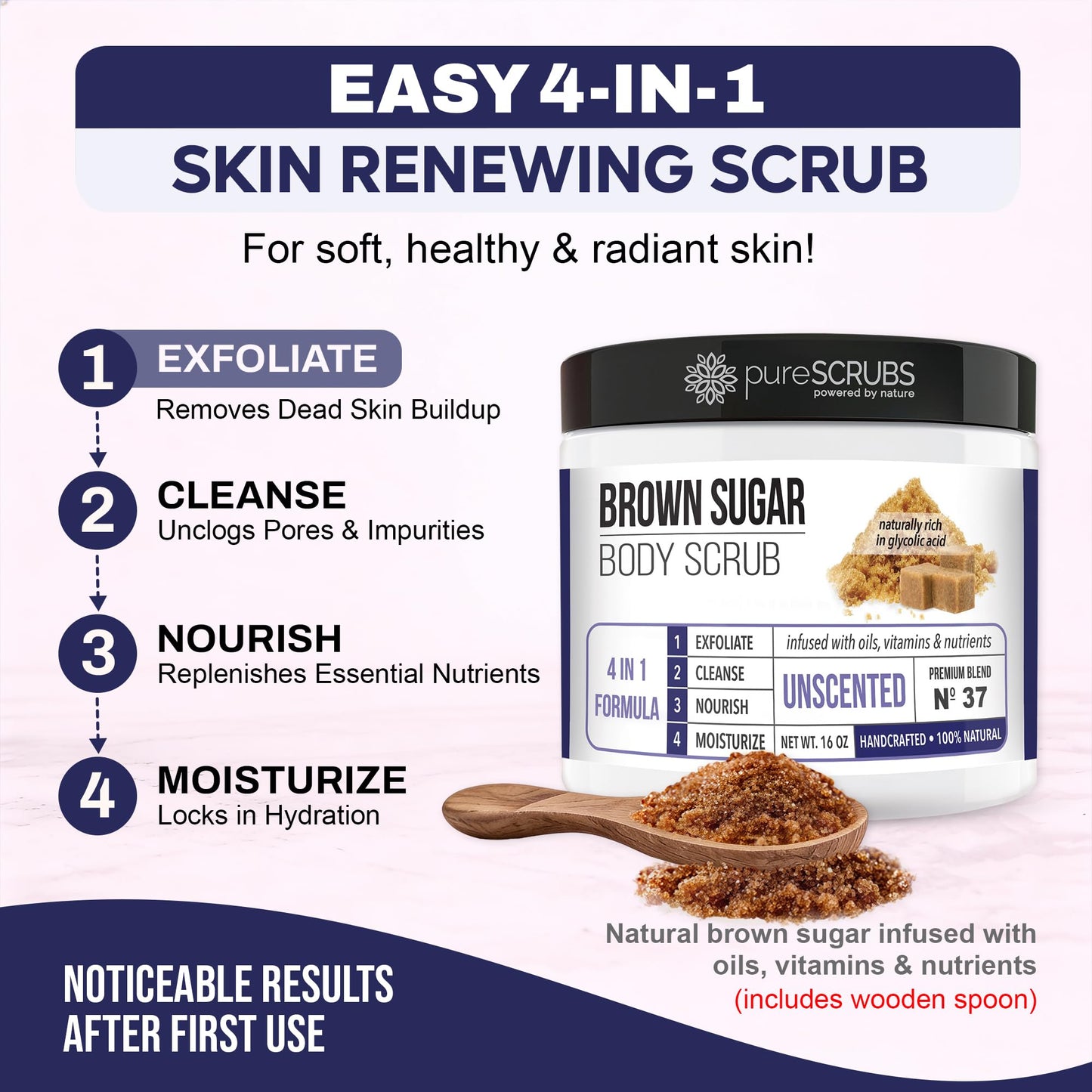 pureSCRUBS Exfoliating Unscented Brown Sugar Scrub Set for Sensitive Skin