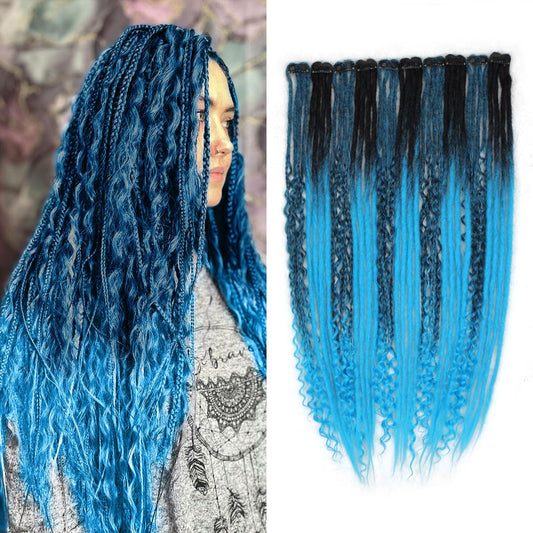 24 Inch Clip in Dreadlock Hair Extensions 10Clips 40 Strands Mixed Synthetic Dreads Extensions for Women,Handmade Soft Straight Boho Wavy Dreads,1B/Blue
