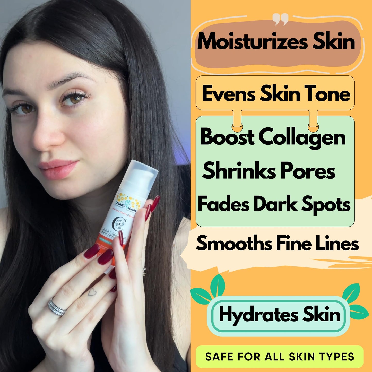 Trendy Blends 18% Vitamin C Serum with Hyaluronic Acid, Niacinamides- Brightening Face Serum for Glowing Skin - Dark Spot Corrector & Anti-Aging Formula 1Fl Oz