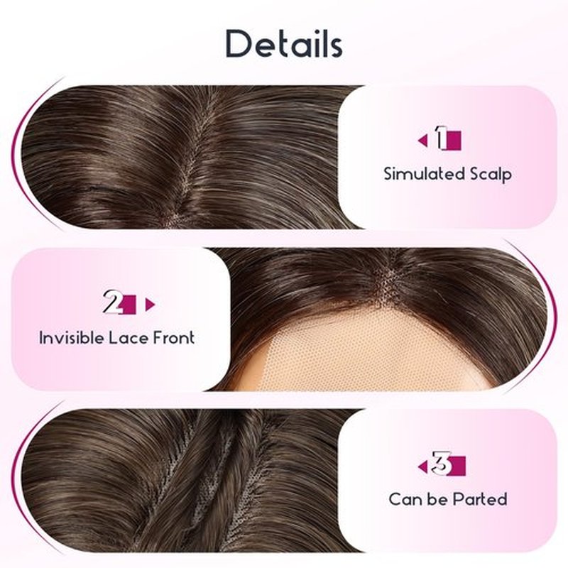 EMMOR Long Layered Wigs,Natural Central Lace Bob, Premium Heat-Resistant Synthetic Straight Wigs for Women Daily Use(Ombre Light Blonde with Brown Highlight)