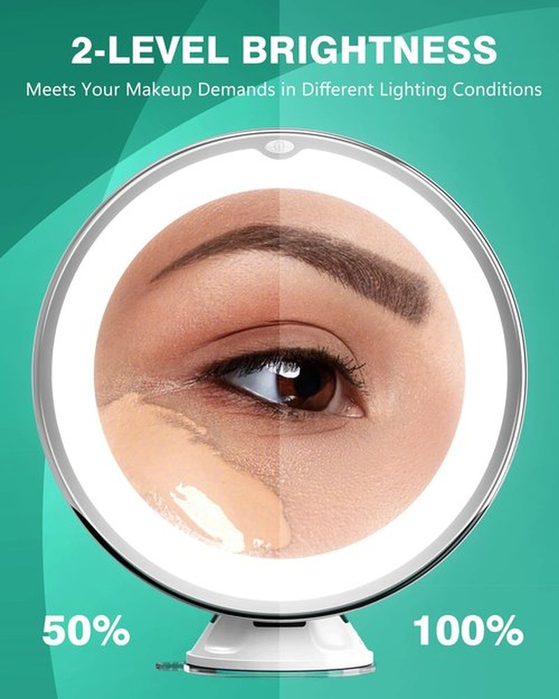 Auxmir Upgraded 20X Magnifying Lighted Makeup Mirror with 2-Level Brightness, Vanity Mirror with Power Suction Cup, 360° Swivel, Portable Bathroom Mirror for Home Travel, White