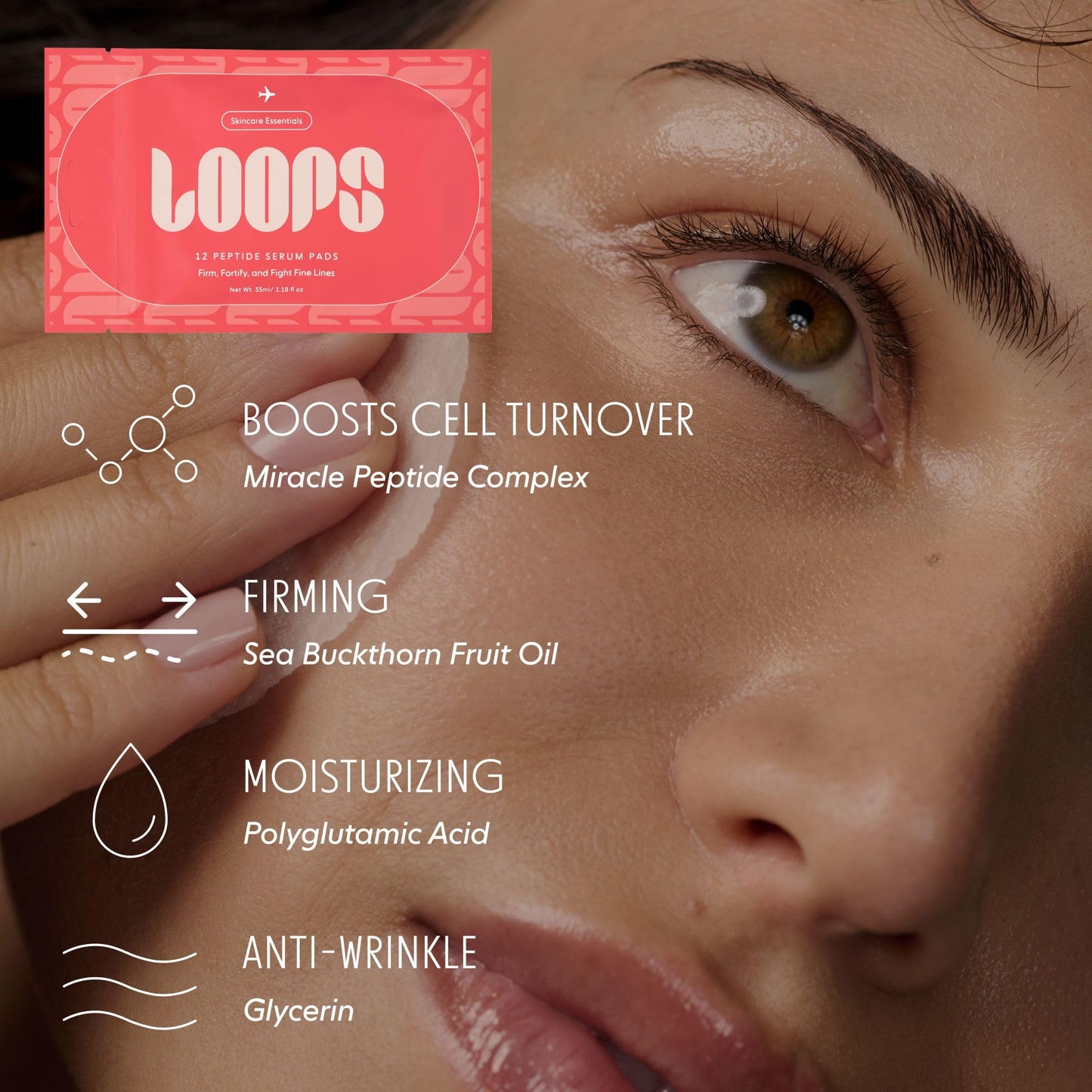 LOOPS 4-Step Korean Skincare Essentials Kit with 12 Travel Vegan, Natural, Biodegradable Gentle Skincare Pads Each - Moisturizer, Toner, Peptide, and Milky Cleanser - Pre-soaked Bamboo Pads - 48