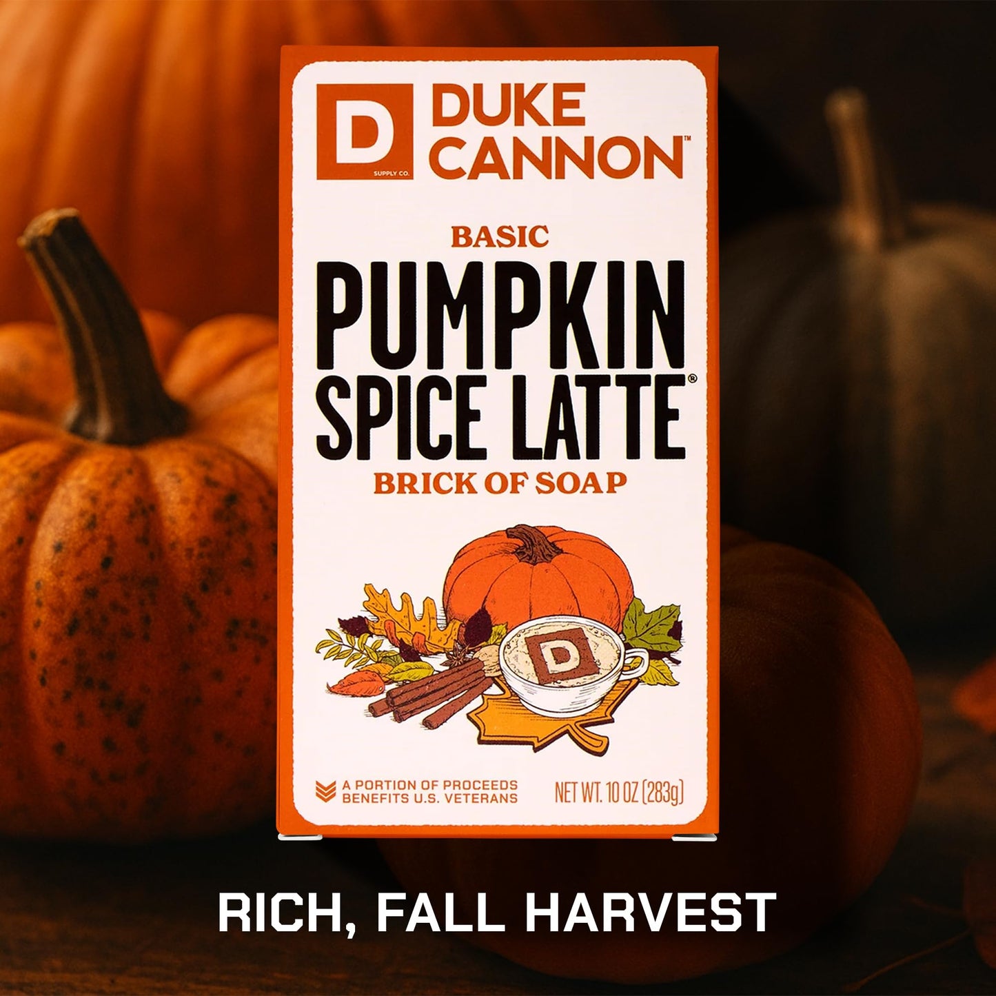 Duke Cannon Supply Co. Pumpkin Spice Latte Bar Soap 3-Pack – Limited Edition 10 oz Big Brick, Masculine Fall Scent, Exfoliating Body Soap for Men