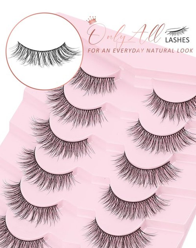 Onlyall Natural Lashes Wispy Lashes Natural Look False Eyelashes Natural Flared Eyelashes False Eye Lashes Soft Fluffy Lashes 7 Pairs DK37