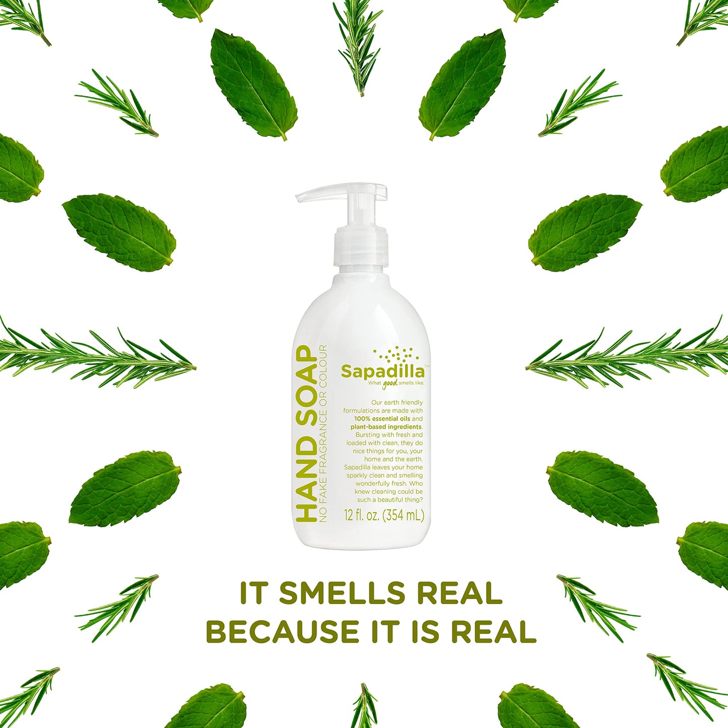 Sapadilla Liquid Hand Soap - Rosemary + Peppermint - Made with 100% Pure Essential Oil Blends, Cleansing & Moisturizing, Aromatic & Fragrant Hand Soap, Plant Based, Biodegradable, 12 Ounce (Pack of 4)