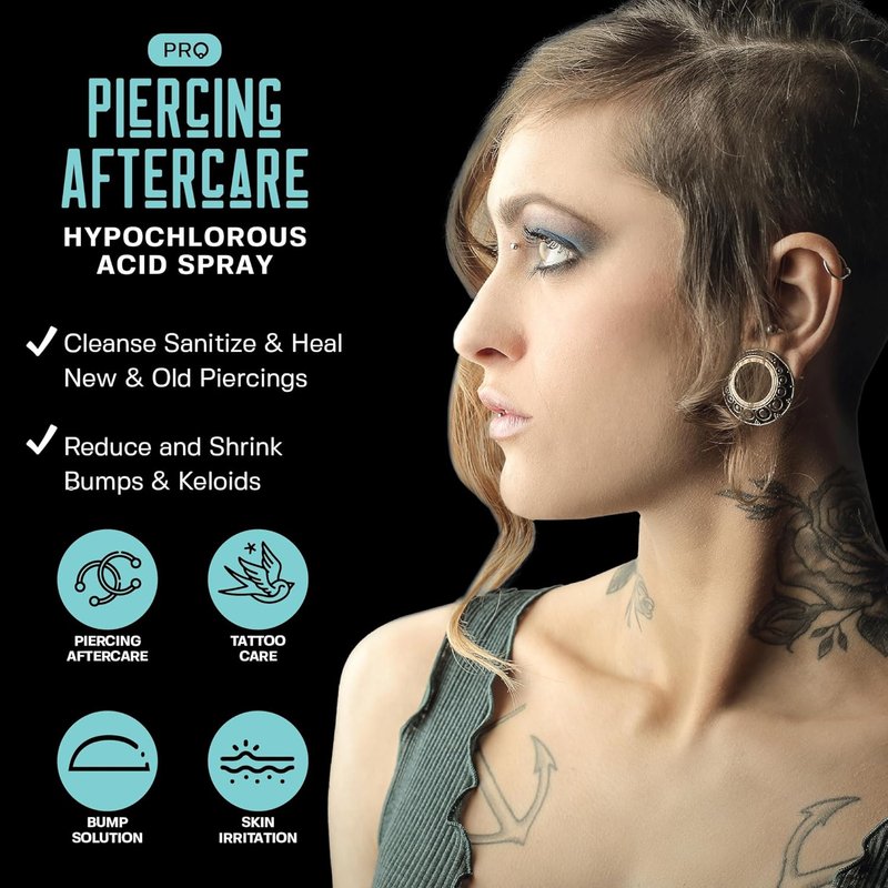 Piercing Aftercare Kit - Hypochlorous Acid Spray, Bump Oil & Wipes | Heal Keloids & Scars for Smooth Recovery