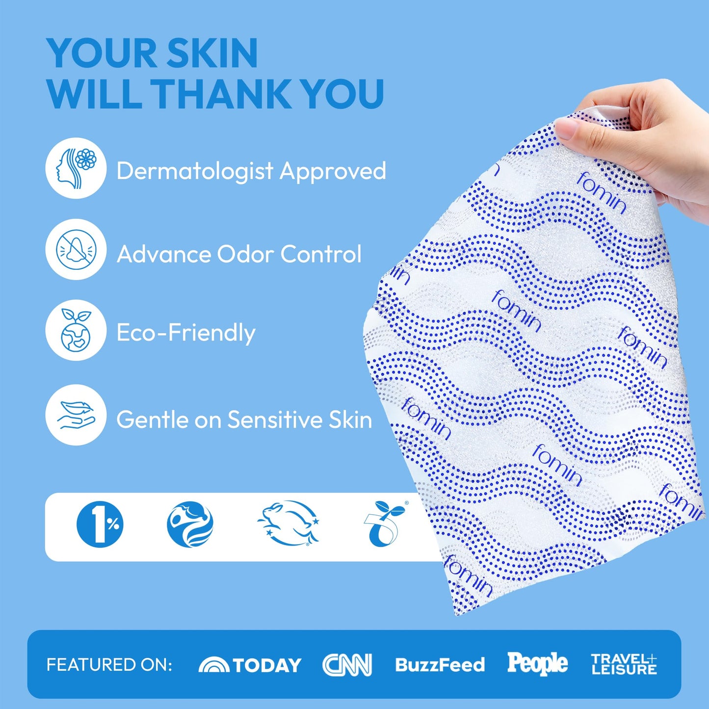 FOMIN Travel Shower Wipes - 10 Pack - No Rinse XL Bathing Wipes with Vitamin E - Fragrance-Free Full Body Wipe for Adults - Individually Wrapped Waterless Bath Wipe for Hygiene, Camping, & Gym