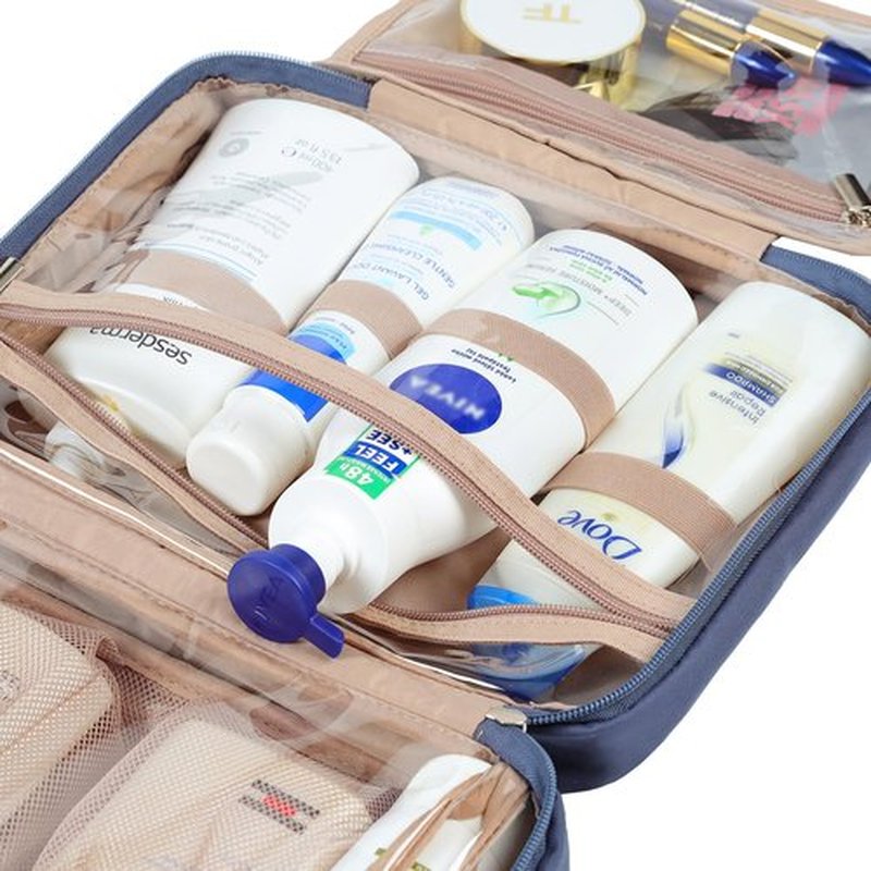 NISHEL Travel Toiletry Bag for Women Large Capacity, Travel Essentials Organizer, Hanging Makeup Case for Accessories, Cosmetics, Toiletries, Aegean-Blue
